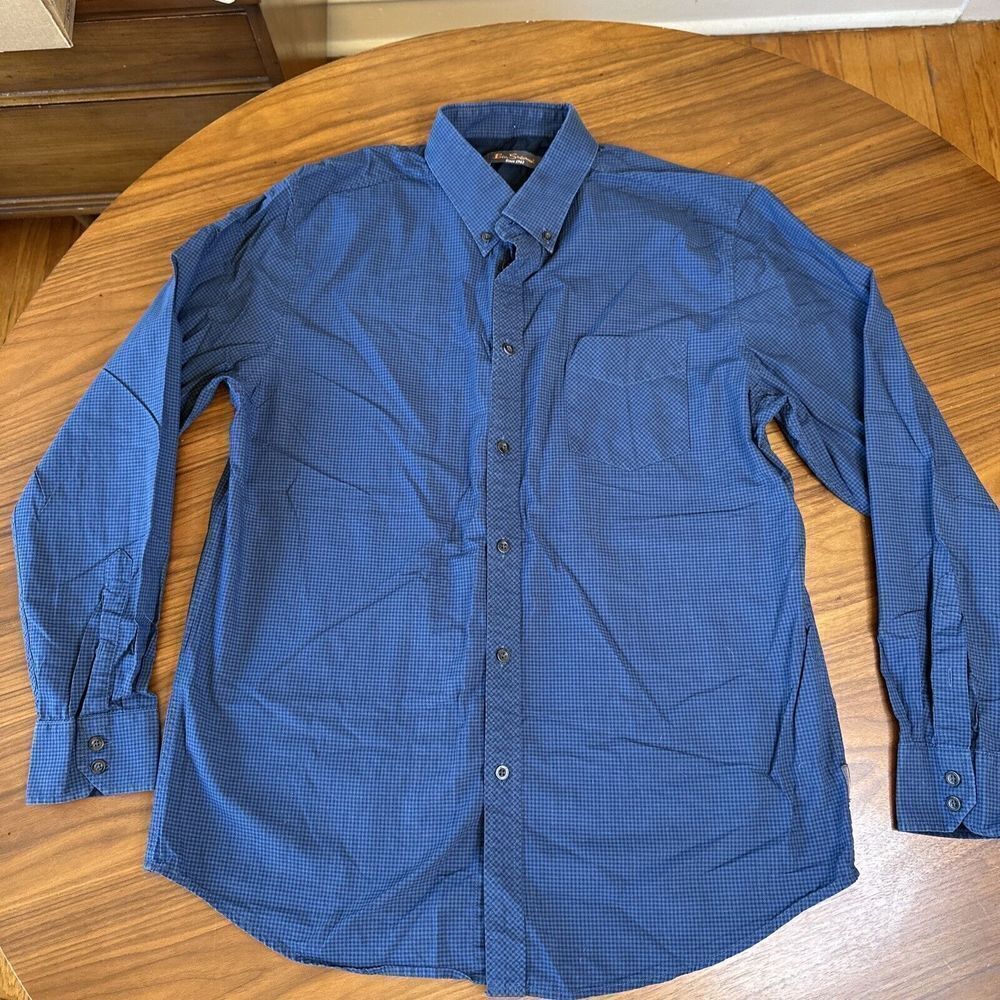 Ben Sherman Men's Large Button Down Blue / Black Gingham Check Plaid Shirt